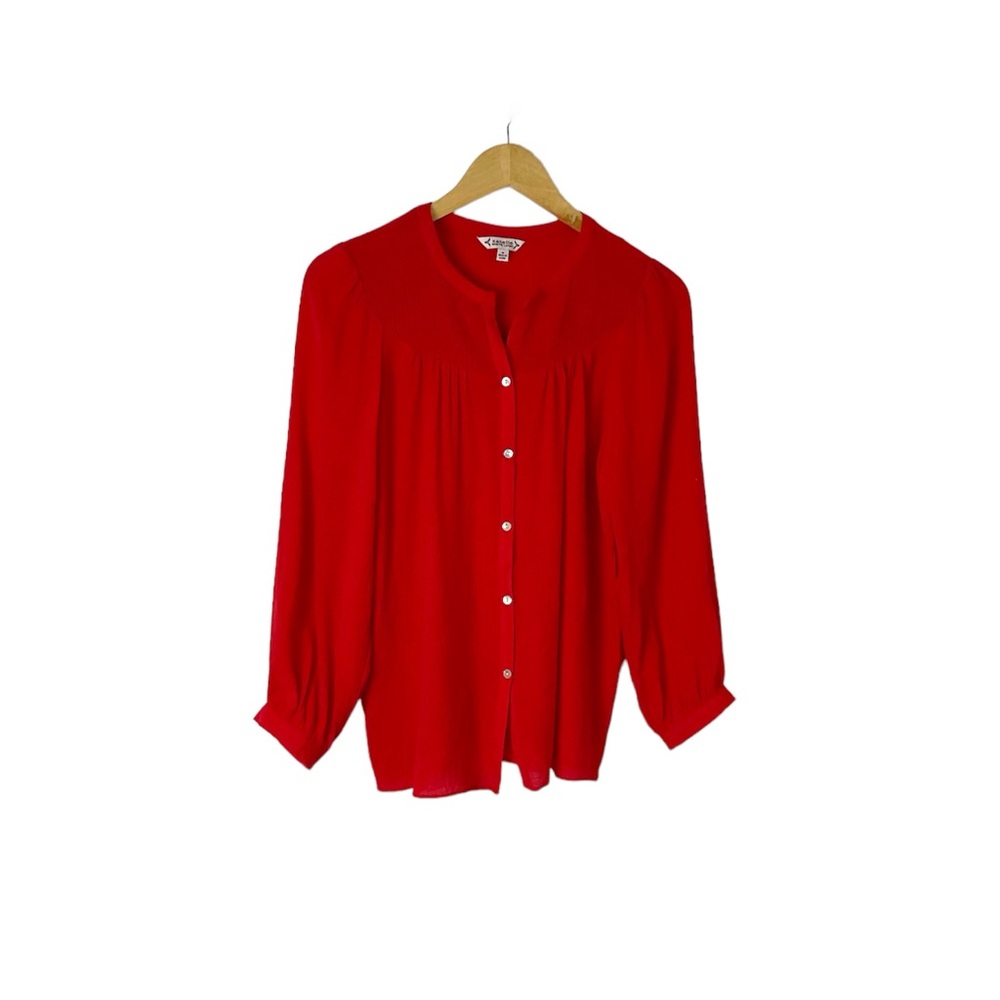 Nanette Lepore Button‎ Down Long Sleeve Blouse Size 8 Red